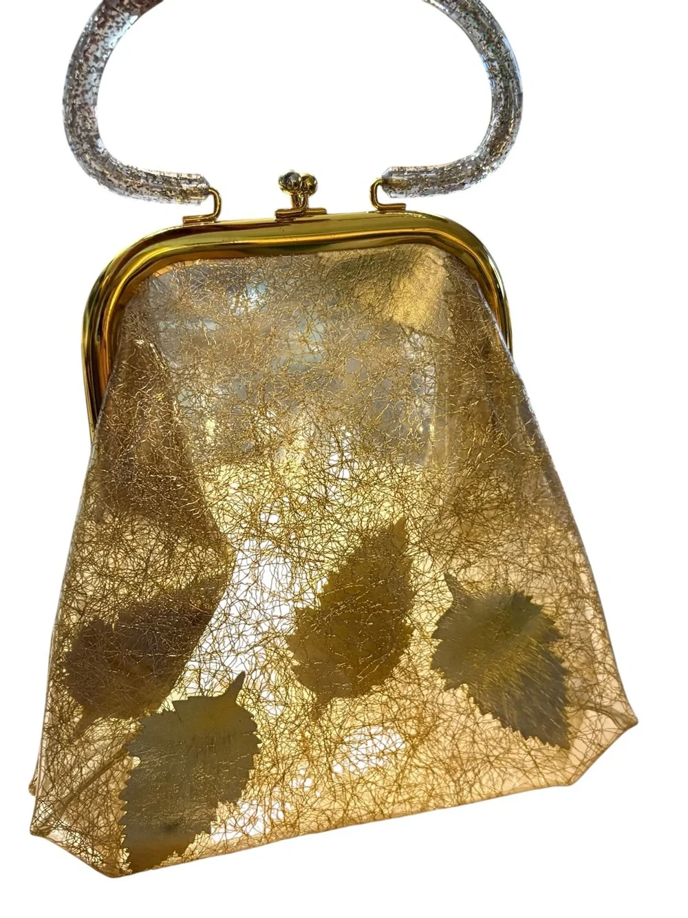 Vintage Gold Metallic Evening Handbag with Top Handle